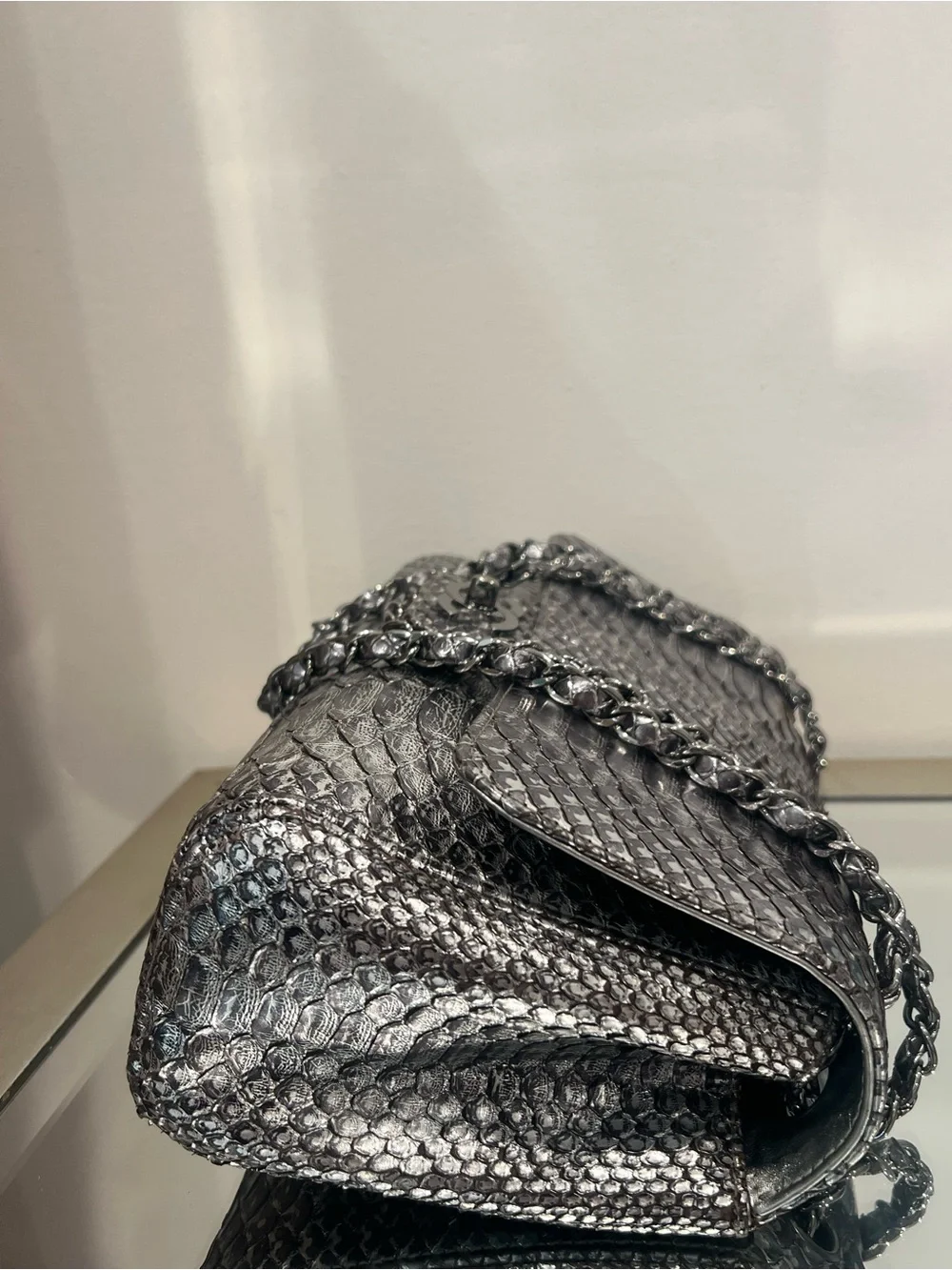 Chanel Cruise 2007 Collection Metallic Silver Python Soho Flap Shoulder Bag